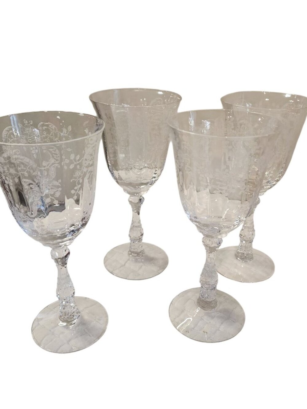 Vintage Fostoria Chintz Etched Clear Baroque Elegant Glass Water / Wine Goblets